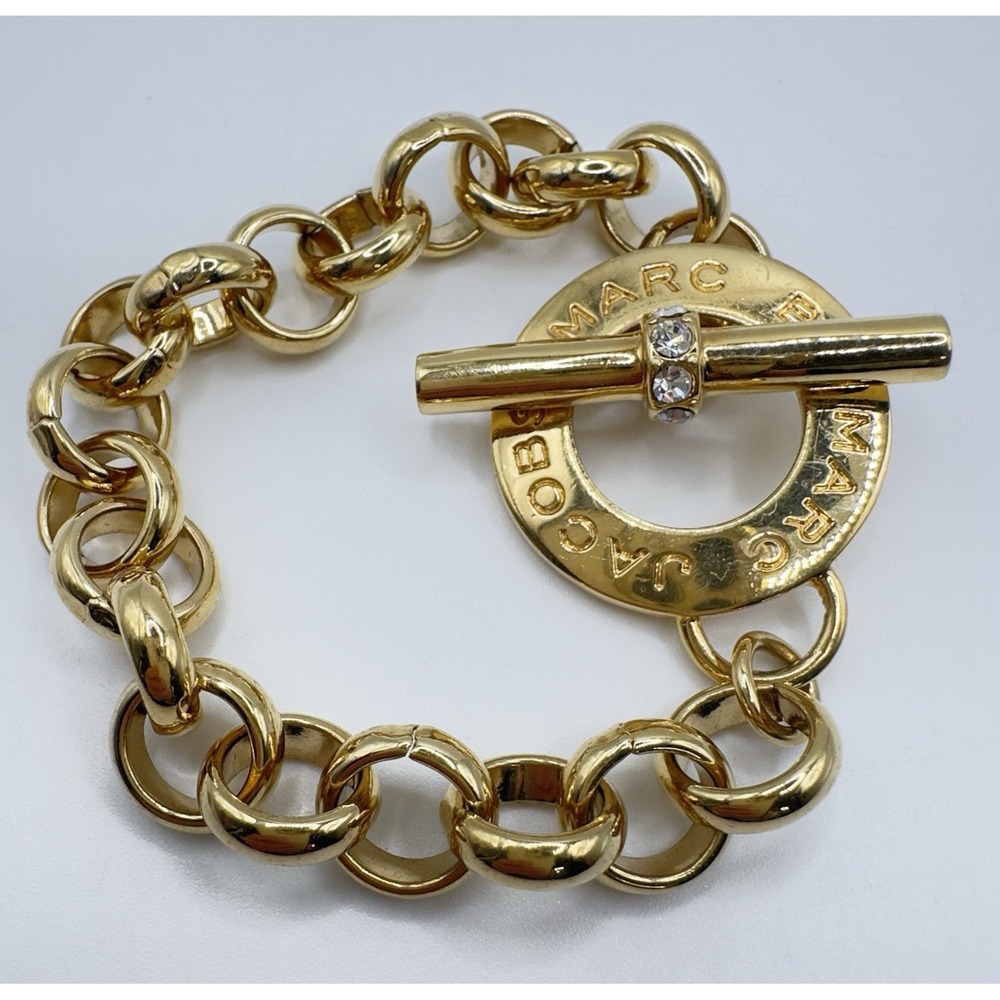 Marc By Marc Jacobs Bracelet Chunky Gold Tone Links Rhinestone Toggle 18"